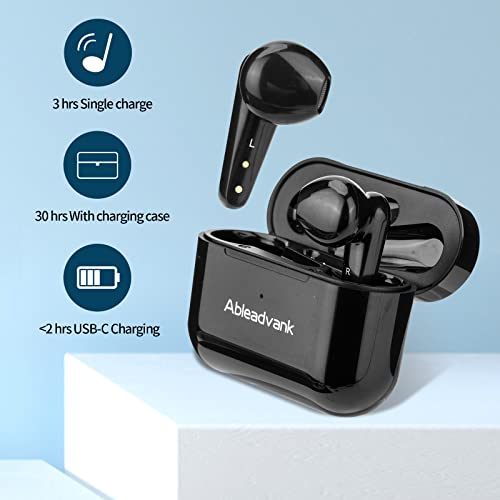 Ableadvank True Wireless Earbuds Bluetooth Headphones, Noise Cancelling Earbuds, in-Ear Detection, Touch Control, Stereo Earphones, Comfortable, Bluetooth Earbuds for Sport (Black)