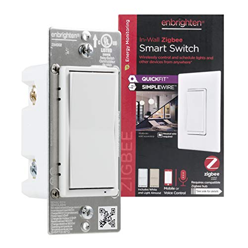 Enbrighten Zigbee Smart Light Switch with QuickFit and SimpleWire, Pairs Directly with Echo 4th Gen/Echo Show 10 (All)/Echo Studio/Echo Plus (All)/Eero Pro 6, White & Light Almond, 43078