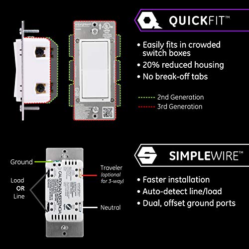 Enbrighten Zigbee Smart Light Switch with QuickFit and SimpleWire, Pairs Directly with Echo 4th Gen/Echo Show 10 (All)/Echo Studio/Echo Plus (All)/Eero Pro 6, White & Light Almond, 43078