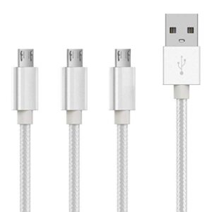 talk works micro usb cable 3 pack 6ft long android phone charger braided heavy duty fast charging cord for samsung galaxy s6 / s7, tablet, bluetooth speaker, wireless earbuds headphones – silver