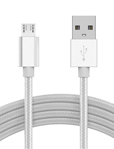 TALK WORKS Micro USB Cable 3 Pack 6ft Long Android Phone Charger Braided Heavy Duty Fast Charging Cord for Samsung Galaxy S6 / S7, Tablet, Bluetooth Speaker, Wireless Earbuds Headphones - Silver