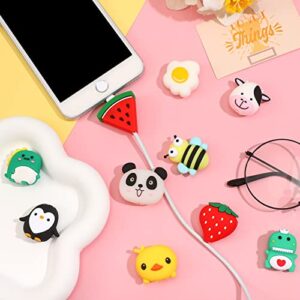 Xuhal 24 Pcs Cartoon Animal Cable Protector Cute Charging Cable Saver Plastic Fruit Food Animal Charger Cord Protector Phone Cord Bites Phone Cord Protector for Cellphone USB Cable Tablet Data Lines