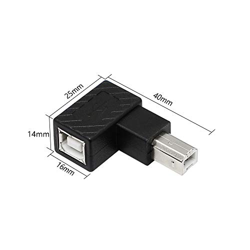 YACSEJAO USB 2.0 Type-B Printer Adapter, 2Pack 90 Degrees USB 2.0 B Male to Type-B Female Printer Adapter， for Printer, Scanner, Mobile HDD and More（Left Angle+Right Angle）