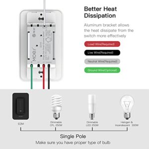 MOES WiFi Smart Light Dimmer Switch, Neutral Wire Required, No Hub Required, Smart Life/Tuya APP Remote Control, Compatible with Alexa Google Home for Voice Control, ETL & FCC Listed Single-Pole Black