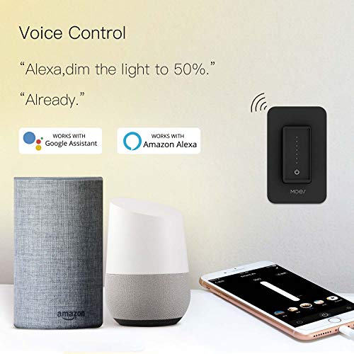 MOES WiFi Smart Light Dimmer Switch, Neutral Wire Required, No Hub Required, Smart Life/Tuya APP Remote Control, Compatible with Alexa Google Home for Voice Control, ETL & FCC Listed Single-Pole Black