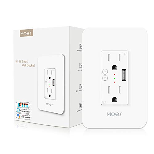 MOES WiFi Smart Wall Outlet,15A Divided Control 2 in Wall Socket with USB Interface,Smart Life/Tuya APP Remote Control Compatible with Alexa and Google Home No Hub Required, ETL Certified, 2.4G WiFi