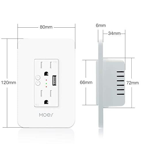 MOES WiFi Smart Wall Outlet,15A Divided Control 2 in Wall Socket with USB Interface,Smart Life/Tuya APP Remote Control Compatible with Alexa and Google Home No Hub Required, ETL Certified, 2.4G WiFi