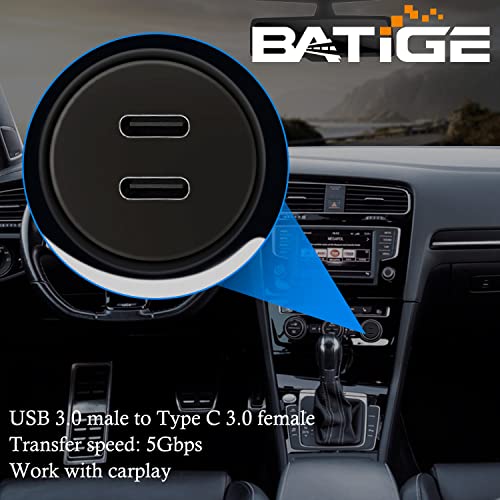 BATIGE Dual Port USB 3.0 Male to 2 Ports Type C 3.0 Female Car Flush Mount Cable USB C 3.0 Panel Mount Extension Cable for Car Truck Boat Motorcycle - 3ft