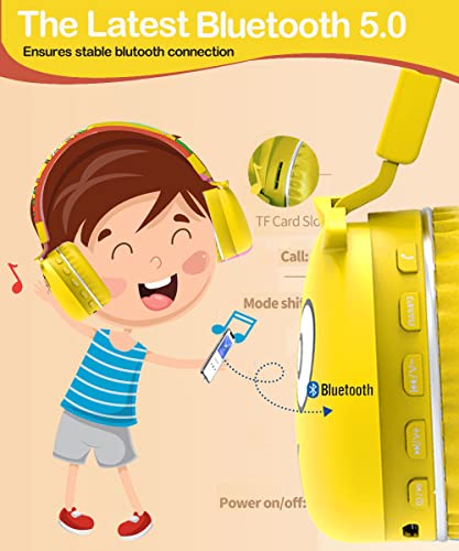 SVYHUOK Kids Bluetooth Headphones Over Ear with Mic for School, JellieMonster Wireless Headsets Bluetooth 5.0 for Boys Girls Teens, with HD Stereo Sound, for iPad, Cellphone, Tablet, PC (Yellow)