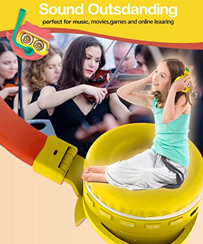 SVYHUOK Kids Bluetooth Headphones Over Ear with Mic for School, JellieMonster Wireless Headsets Bluetooth 5.0 for Boys Girls Teens, with HD Stereo Sound, for iPad, Cellphone, Tablet, PC (Yellow)