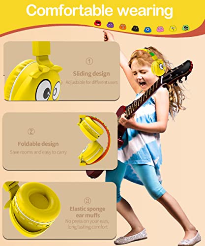 SVYHUOK Kids Bluetooth Headphones Over Ear with Mic for School, JellieMonster Wireless Headsets Bluetooth 5.0 for Boys Girls Teens, with HD Stereo Sound, for iPad, Cellphone, Tablet, PC (Yellow)