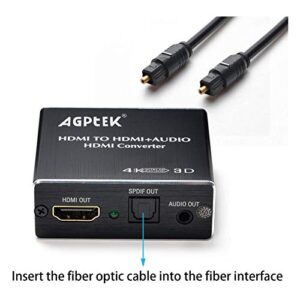 AGPTEK 4K x 2K HDMI Audio Extractor Splitter, HDMI to HDMI Audio Converter Adapter Support Ultra HD 4K Toslink Optical Audio Output and 3.5mm Audio with Optical Fiber Cable