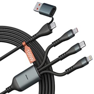100w usb c multi charging cable 3m/10ft [apple mfi certified]5-in-1 usb a/usb c to micro usb+lightning+type c fast charging cable,nylon braided universal charging cable for android/iphone/laptop/i pad