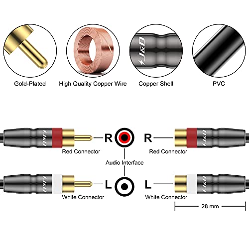 J&D 2 RCA Extension Cable Male to Female, Copper Shell Gold-Plated 2RCA Male to 2RCA Female Cable Stereo Audio Extender Cord Adapter, 3 Feet