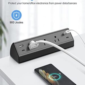 Desk Clamp Power Strip USB C,Desktop Mount Surge Protector,40W Fast Charging Station,2 PD 20W USB C Ports,3 Outlets,6FT Flat Plug,Desk Edge Power Strip for Home,Office,Fit 1.6" Tabletop Edge