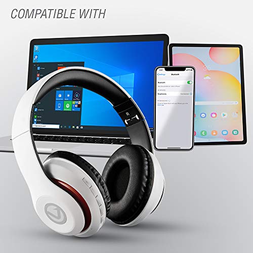 Volkano Impulse Series True Wireless Stereo Headphones - Bluetooth Connected Wireless Headphones with Multi-functional Buttons - Folding Bluetooth Headphones with Microphone, Wireless Headphones White