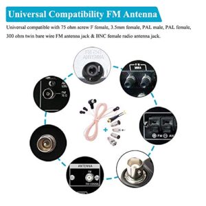 Fancasee Universal FM Antenna Dipole 75 Ohm F Male Push On Plug Coax Coaxial Cable Antenna with PAL 3.5mm BNC Jack Connector & 75 to 300 Ohm Adapter FM Radio Antenna for Home AV Stereo Receiver Indoor