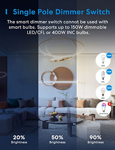 Smart Dimmer Switch Single Pole, Meross Smart WiFi Light Switch for Dimmable LED, Compatible with Alexa, Google Assistant, Neutral Wire Required, Remote Control Schedule, No Hub Needed, 4 Pack