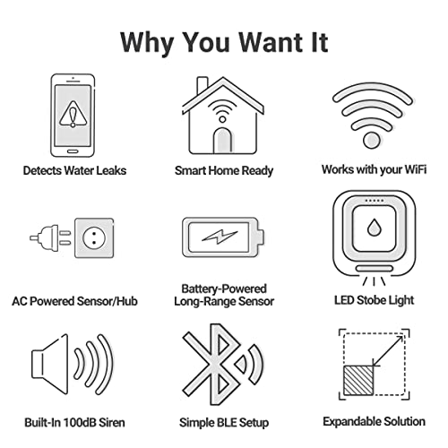 D-Link Wi-Fi Water Leak Sensor and Alarm Starter Kit, Whole Home System with App Notification, AC Powered, No Hub Required (DCH-S1621KT)