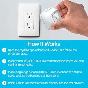 D-Link Wi-Fi Water Leak Sensor and Alarm Starter Kit, Whole Home System with App Notification, AC Powered, No Hub Required (DCH-S1621KT)