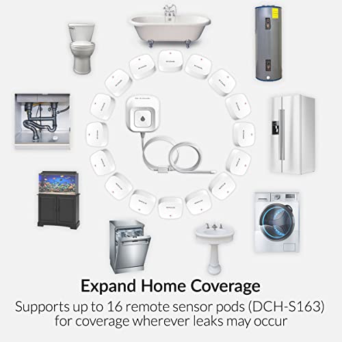 D-Link Wi-Fi Water Leak Sensor and Alarm Starter Kit, Whole Home System with App Notification, AC Powered, No Hub Required (DCH-S1621KT)