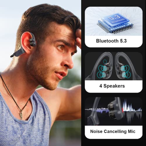 Bone Conduction Headphones Bluetooth, 4-Speakers Open Air Conduction Wireless Headsets,IPX6 Conducting Earphones with mic,8 Hours Playtime for Running, Cycling, Driving, Sports, Workout,and Gym Black