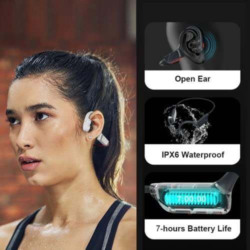 Bone Conduction Headphones Bluetooth, 4-Speakers Open Air Conduction Wireless Headsets,IPX6 Conducting Earphones with mic,8 Hours Playtime for Running, Cycling, Driving, Sports, Workout,and Gym Black