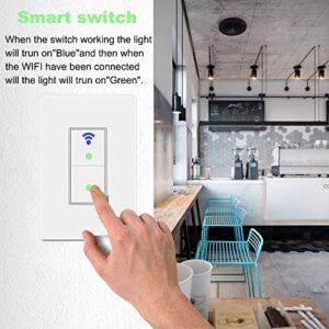 Smart Light Switch, WiFi Smart Double Switch Button, Compatible with Alexa and Google Home, Remote Control with Timing Funtion, No Hub Required,Smart Life APP Provides Control from Anywhere