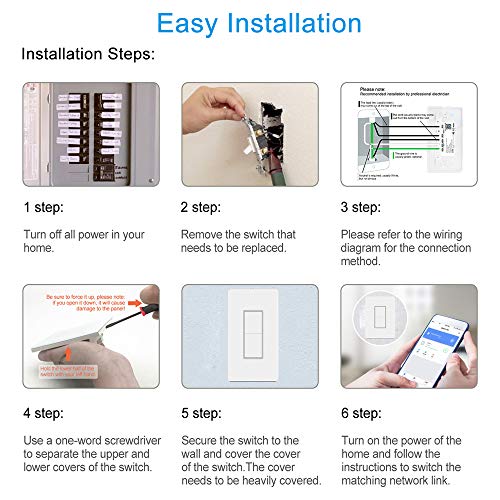 Smart Light Switch, WiFi Smart Double Switch Button, Compatible with Alexa and Google Home, Remote Control with Timing Funtion, No Hub Required,Smart Life APP Provides Control from Anywhere