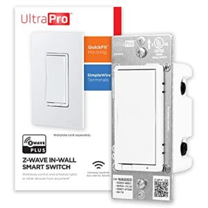 ultrapro z-wave smart rocker light switch with quickfit and simplewire, 3-way ready, compatible with alexa, google assistant, zwave hub required, repeater/range extender, white paddle only, 39348