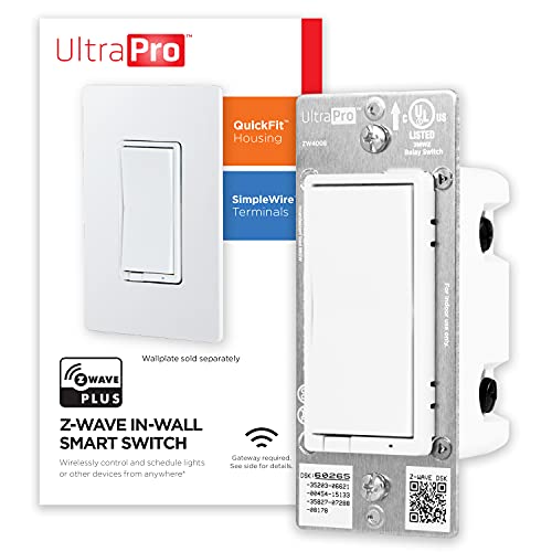 UltraPro Z-Wave Smart Rocker Light Switch with QuickFit and SimpleWire, 3-Way Ready, Compatible with Alexa, Google Assistant, ZWave Hub Required, Repeater/Range Extender, White Paddle Only, 39348