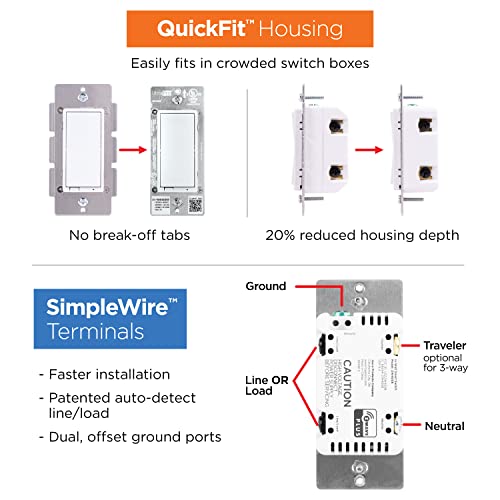 UltraPro Z-Wave Smart Rocker Light Switch with QuickFit and SimpleWire, 3-Way Ready, Compatible with Alexa, Google Assistant, ZWave Hub Required, Repeater/Range Extender, White Paddle Only, 39348