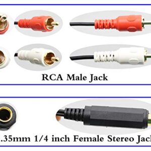 zdyCGTime 6.35mm to 2 RCA Y Splitter Cable, Gold-Plated 6.35mm (1/4 inch) TRS Female to 2 (Dual) RCA Male Stereo Audio Y Splitter Extension Adapter Cable (12Inch/30CM)