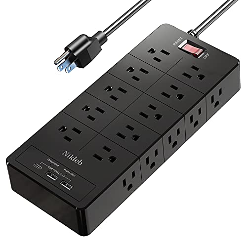 Power Strip 23 in 1, 20 Outlets Surge Protector Wall Mount with 2 USB Ports + 1 USB C Port 3.1A Total, Multi Plug Extension Cord 6ft Heavy Duty, USB Charging Station for Multiple Devices, Home, Office