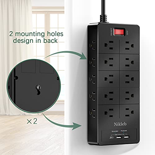 Power Strip 23 in 1, 20 Outlets Surge Protector Wall Mount with 2 USB Ports + 1 USB C Port 3.1A Total, Multi Plug Extension Cord 6ft Heavy Duty, USB Charging Station for Multiple Devices, Home, Office