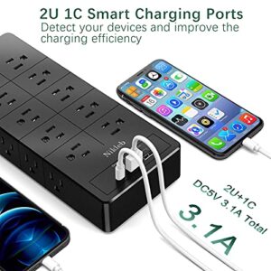 Power Strip 23 in 1, 20 Outlets Surge Protector Wall Mount with 2 USB Ports + 1 USB C Port 3.1A Total, Multi Plug Extension Cord 6ft Heavy Duty, USB Charging Station for Multiple Devices, Home, Office