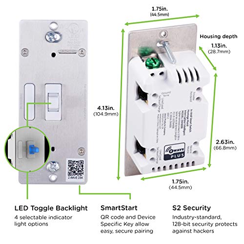 Enbrighten Z-Wave Plus Smart Light Dimmer with QuickFit and SimpleWire, 3-Way Ready, Compatible with Alexa, Google Assistant, ZWave Hub & Neutral Wire Required, Toggle, 46204