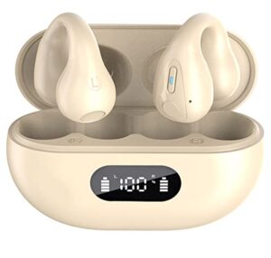 faiive wireless ear clip bone conduction headphones, open ear mini wireless bluetooth ear clip bone conduction running sports headphones (khaki)
