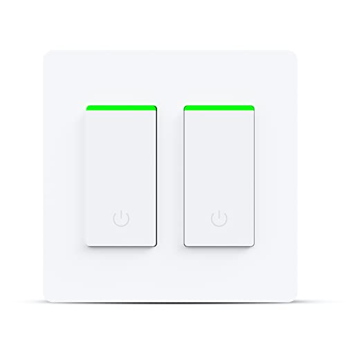 Smart Light Switch 2 Gang WiFi Smart Light Double Switch Work with Alexa, Google Assistant,Wireless Control, 2.4G WiFi Smart Light Switch, Single-Pole, Neutral Wire Required