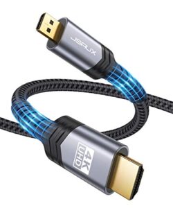 jsaux 4k micro hdmi to hdmi cable 6.6 ft, micro hdmi to standard hdmi cord braided support 4k 60hz hdr 3d arc 18gbps compatible with sony a6000 a6300 camera, lenovo yoga and more (grey)