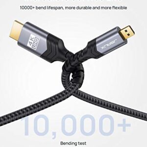 JSAUX 4K Micro HDMI to HDMI Cable 6.6 FT, Micro HDMI to Standard HDMI Cord Braided Support 4k 60Hz HDR 3D ARC 18Gbps Compatible with Sony A6000 A6300 Camera, Lenovo Yoga and More (Grey)