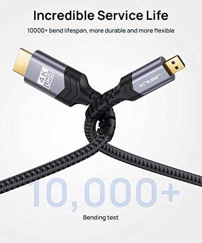 JSAUX 4K Micro HDMI to HDMI Cable 6.6 FT, Micro HDMI to Standard HDMI Cord Braided Support 4k 60Hz HDR 3D ARC 18Gbps Compatible with Sony A6000 A6300 Camera, Lenovo Yoga and More (Grey)