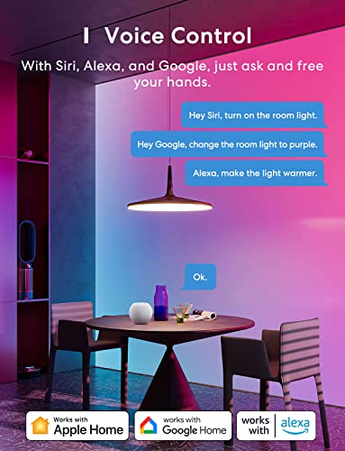 meross Smart LED Light Bulb, Smart WiFi LED Bulbs Compatible with Apple HomeKit, Siri, Alexa, Google Home & SmartThings, Dimmable E26 Multicolor 2700K-6500K RGBWW, 810 Lumens 60W Equivalent, 1 Pack