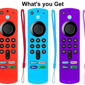 TOKERSE 3 Pack Remote Cover for FireStick 3rd Gen 2021 / 4K Max 2021 - Silicone Case for FireSticksticktv 4K+ 2021 Voice Remote Case Cover Sleeve Skin with Lanyard - Red Blue Purple