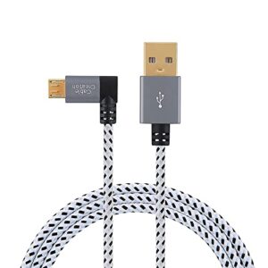 cablecreation angle micro usb cable, [2-pack] 10 feet left angle micro usb 2.0 braided cable, 90 degree vertical left usb 2.0 a male to micro usb male with aluminium case,3 meters, space gray
