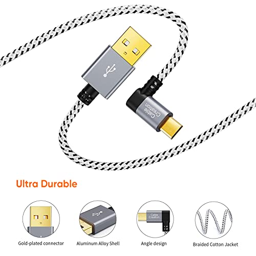 CableCreation Angle Micro USB Cable, [2-Pack] 10 Feet Left Angle Micro USB 2.0 Braided Cable, 90 Degree Vertical Left USB 2.0 A Male to Micro USB Male with Aluminium Case,3 Meters, Space Gray