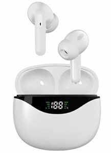 wireless earbuds bluetooth 5.3+edr/enc+anc dual noise cancelling headphones/led power display/hd voice call mic headset/type-c fast charge 48h playback/ipx6 waterproof earbuds/audifonos (white)