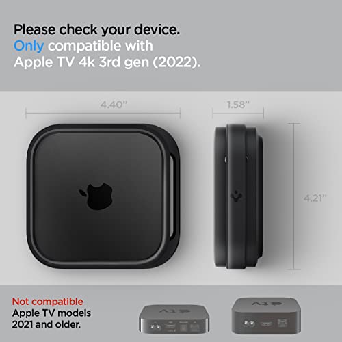 Spigen Silicone Fit Designed for Apple TV 4K 3rd Generation (2022) Model Overheating Prevention Wall and Television Mount - Black