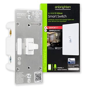 enbrighten z-wave smart toggle light switch with quickfit and simplewire, 3-way ready, compatible with google assistant, zwave hub required, repeater/range extender, white, 46202