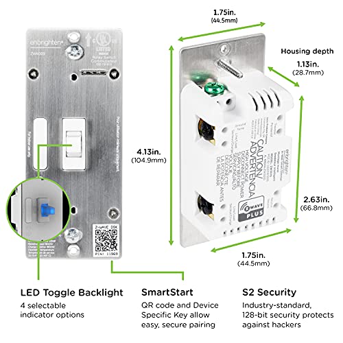 Enbrighten Z-Wave Smart Toggle Light Switch with QuickFit and SimpleWire, 3-Way Ready, Compatible with Google Assistant, ZWave Hub Required, Repeater/Range Extender, White, 46202